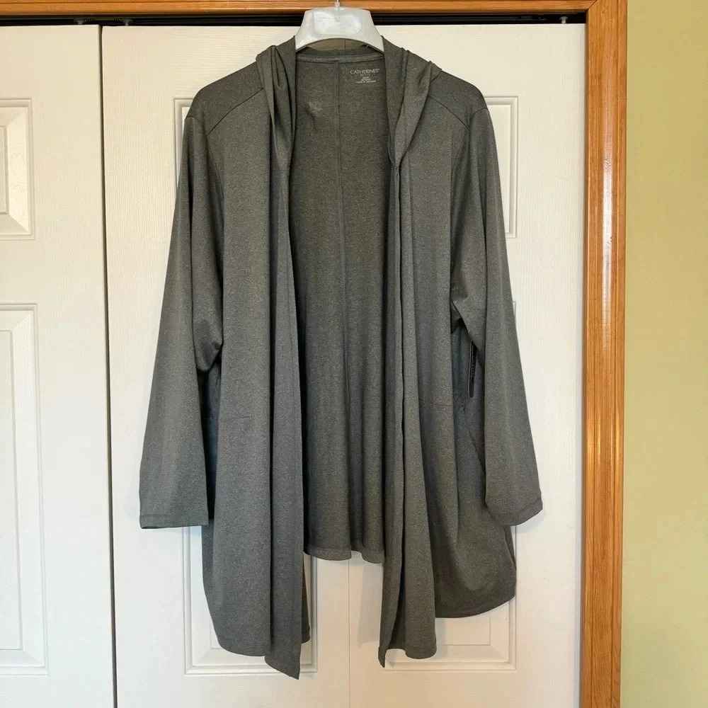 Catherines Grey Open Front‎ Hooded Cardigan